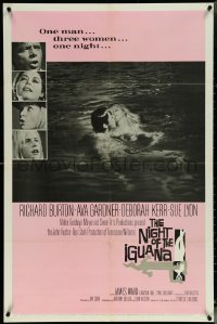 5t1084 NIGHT OF THE IGUANA 1sh 1964 Burton, Gardner, Lyon, Kerr, Huston, Stubis & Gold, pink design