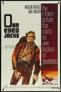 5t1096 ONE EYED JACKS 1sh 1961 art of star & director Marlon Brando with gun & bandolier!