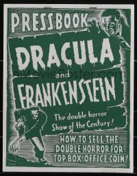 5t0556 DRACULA/FRANKENSTEIN pressbook 1960s Karloff & Lugosi double horror show of the century, Roye art, rare!