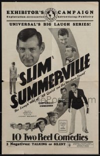 5t0574 SLIM SUMMERVILLE pressbook 1930 advertising 10 of his Universal 2 reel comedies, ultra rare!