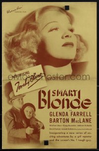 5t0575 SMART BLONDE pressbook 1936 Glenda Farrell in the first Torchy Blane, includes herald, rare!