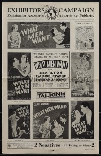 5t0581 WHAT MEN WANT pressbook 1930 Ben Lyon in love triangle w/Pauline Starke & Barbara Kent, rare!