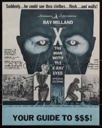 5t0582 X: THE MAN WITH THE X-RAY EYES pressbook 1963 Ray Milland strips souls & bodies, cool art!