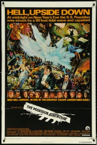 5t1118 POSEIDON ADVENTURE 1sh 1972 art of Gene Hackman & cast escaping by Mort Kunstler!