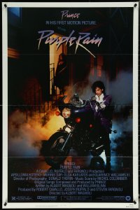 5t1128 PURPLE RAIN 1sh 1984 great image of Prince riding motorcycle, in his first motion picture!