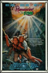 5t1151 ROMANCING THE STONE 1sh 1984 Zemeckis, John Solie art of Michael Douglas & Kathleen Turner!