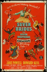 5t1164 SEVEN BRIDES FOR SEVEN BROTHERS 1sh 1954 Jane Powell & Howard Keel, classic MGM musical!