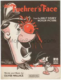 5t0344 DER FUEHRER'S FACE sheet music 1943 WWII art of Donald Duck hitting Hitler w/tomato, Disney!