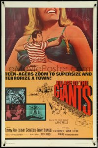 5t1254 VILLAGE OF THE GIANTS 1sh 1965 classic image of boy in gigantic sexy girl's cleavage!