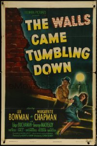 5t1257 WALLS CAME TUMBLING DOWN 1sh 1946 Lee Bowman, Marguerite Chapman, cool crime artwork!