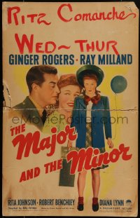 5t0102 MAJOR & THE MINOR WC 1942 Ginger Rogers poses as a young teen confusing Ray Milland, rare!