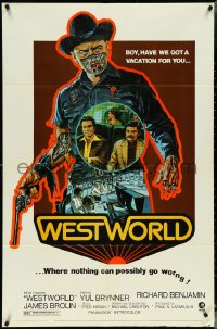 5t1262 WESTWORLD 1sh 1973 Crichton, Adams, nothing can possibly go worng, no shadow tagline design!