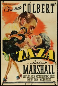 5t1277 ZAZA 1sh 1939 art of Claudette Colbert full-length & kissing Herbert Marshall, ultra rare!