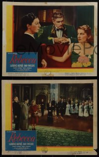 5t0779 REBECCA 3 LCs R1946 Laurence Olivier, Joan Fontaine, George Sanders, Alfred Hitchcock!