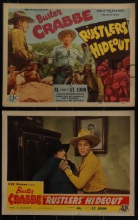 5t0749 RUSTLERS' HIDEOUT 8 LCs 1945 great images of Buster Crabbe, Fuzzy St. John, Falcon the horse!