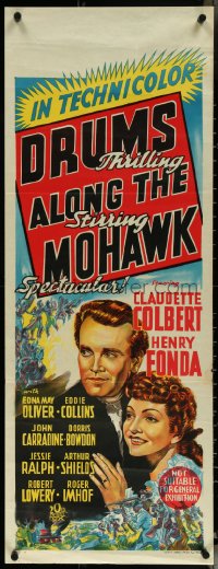 5w0162 DRUMS ALONG THE MOHAWK long Aust daybill 1941 John Ford, Claudette Colbert & Henry Fonda!