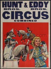 5w0224 HUNT BROS & EDDY BROS CIRCUS 21x28 circus poster 1950s woman w/ performing dog and pony act!