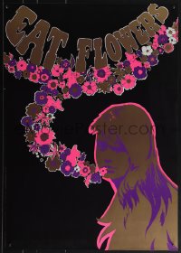 5w0246 EAT FLOWERS 20x29 Dutch commercial poster 1960s psychedelic Slabbers art of woman & flowers!