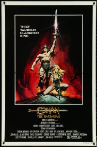 5w0693 CONAN THE BARBARIAN advance 1sh 1982 Arnold Schwarzenegger & sexy Sandahl Bergman by Casaro!