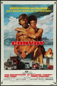 5w0695 CONVOY 1sh 1978 Gadino art of barechested trucker Kris Kristofferson & sexy Ali McGraw!