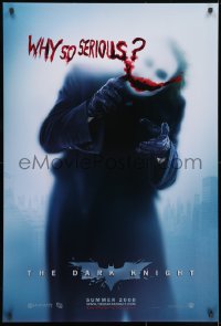 5w0698 DARK KNIGHT teaser DS 1sh 2008 great image of Heath Ledger as the Joker, why so serious?