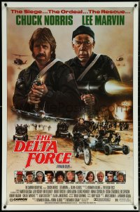 5w0702 DELTA FORCE 1sh 1986 cool art of Chuck Norris & Lee Marvin firing guns by S. Watts!