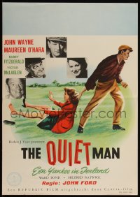 5w0227 QUIET MAN Dutch 1953 great art of John Wayne dragging Maureen O'Hara, John Ford!