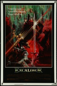 5w0732 EXCALIBUR 1sh R1980s John Boorman, cool medieval fantasy sword artwork by Bob Peak!