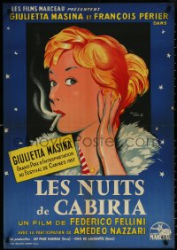 5w0099 NIGHTS OF CABIRIA French 22x32 1957 Fellini, different art of Masina by Pierre Leve, rare!