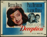 5w0464 DECEPTION 1/2sh 1946 great image of sexy Bette Davis with Paul Henreid & Claude Rains, rare!