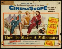 5w0481 HOW TO MARRY A MILLIONAIRE 1/2sh 1953 sexy Marilyn Monroe, Betty Grable & Lauren Bacall!