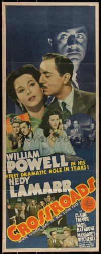 5w0575 CROSSROADS insert 1942 great close up of William Powell & sexy Hedy Lamarr, Basil Rathbone!