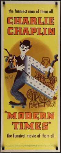 5w0594 MODERN TIMES insert R1959 great Leo Kouper artwork of Charlie Chaplin & Goddard with gears!