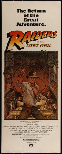 5w0600 RAIDERS OF THE LOST ARK insert R1982 art of adventurer Harrison Ford by Richard Amsel!