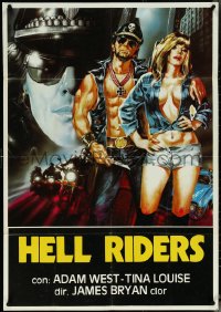 5w0104 HELL RIDERS Italian 1sh 1984 completely different sexy motorcycle gang art, ultra rare!