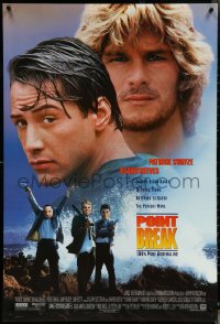 5w0939 POINT BREAK DS 1sh 1991 Keanu Reeves, Patrick Swayze and gang in masks, robbery & surfing!