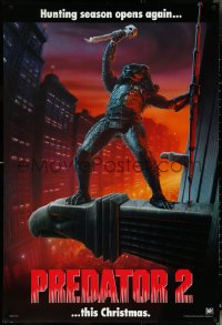 5w0943 PREDATOR 2 teaser 1sh 1990 great full-length image of alien hunter in L.A.!