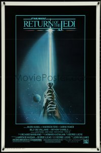 5w0959 RETURN OF THE JEDI 1sh 1983 Star Wars Episode VI, art of hands holding lightsaber by Reamer!