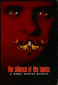 5w0992 SILENCE OF THE LAMBS style B teaser DS 1sh 1991 image of Anthony Hopkins with moth over mouth!