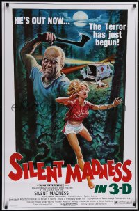 5w0993 SILENT MADNESS 1sh 1984 3D psycho, cool horror art, he's out now & the terror has just begun!