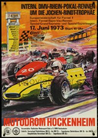 5w0207 MOTODROM HOCKENHEIM 23x33 German special poster 1973 E. Koch art of race cars on a track!