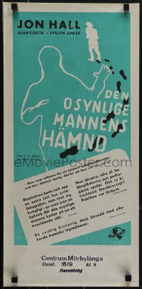 5w0561 INVISIBLE MAN'S REVENGE Swedish stolpe 1945 Jon Hall, H.G. Wells, fx sci-fi art, ultra rare!