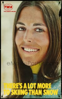 5w0122 TWA THE SKIER'S AIRLINE 25x40 travel poster 1969 close up image of a smiling sexy woman skier!