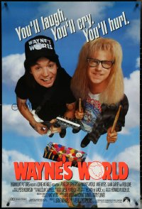 5w1063 WAYNE'S WORLD int'l 1sh 1991 Mike Myers, Dana Carvey, one world, one party, excellent!