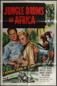 5x0192 LOT OF 6 FOLDED JUNGLE DRUMS OF AFRICA ONE-SHEETS 1952 art of Clayton Moore & Phyllis Coates!