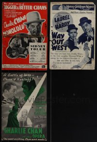 5x0279 LOT OF 2 CUT & 1 UNCUT ENGLISH PRESSBOOKS 1930s two Charlie Chan movies, Laurel & Hardy!