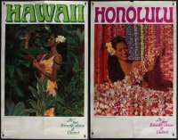 5x0627 LOT OF 2 FORMERLY FOLDED LAMINATED UNITED AIRLINES HAWAII TRAVEL POSTERS 1980s tropical!