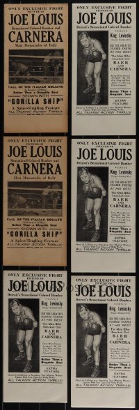 5x0357 LOT OF 6 JOE LOUIS HERALDS 1930s boxing matches against Primo Carnera & King Levinsky!