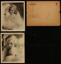 5x0424 LOT OF 2 JEAN HARLOW 8X10 FAN PHOTOS 1930s sexy portraits signed by her mother or secretary!