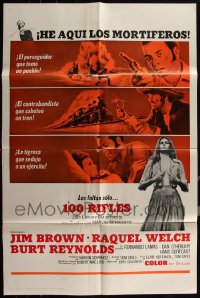 5x0162 LOT OF 15 FOLDED 100 RIFLES SPANISH/US ONE-SHEETS 1969 Jim Brown & sexy Raquel Welch!